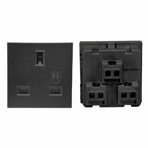 Image of MX 3-Pin UK Socket with Inbuilt Fuse 6A 250V - 2 Module 45x45 mm Power Socket for Furniture, Office Desks, Modular Plates & Workstations