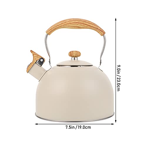 Cabilock 2.5L Stainless Steel Whistling Kettle Tea Kettle For Stove In Cream Beige Top Stove Kettle With Handle Kettle Water Boiler Teapot Suit For Stove Top Induction Cooker, Gas Cooker #TOP1