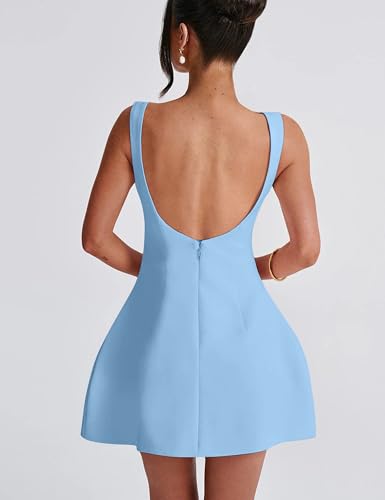 Image of YMDUCH Women's Sexy Sleeveless Crew Neck Backless A-line Party Short Mini Dress