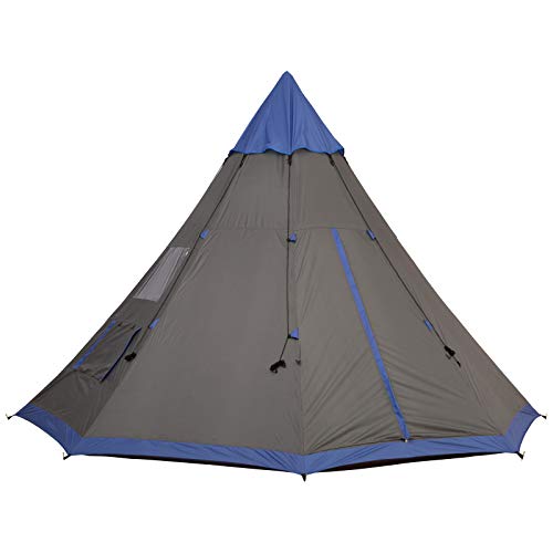 Outsunny Large 6-Person Metal Teepee Camping Tent with Weather Protection, Portable Design,