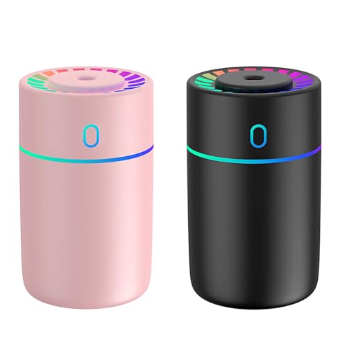 Deskium Mini humidificador portátil Duo y negro, USB con luz nocturna LED para vehículos y espacios pequeños, capacidad de 230 ml, 12.7 cm