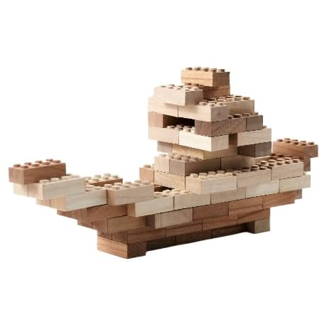 54-Piece Tree Blocks: Natural Wood Constructor Compatible with Lego
