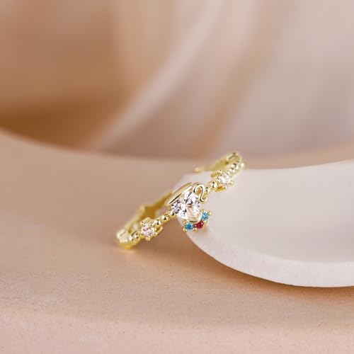 Mameloly 1mm 14K Gold Plated CZ Wedding Bands for Women Dainty Heart Stackable Thin Dot Ring Cubic Zirconia Engagement Rings for Her Size 4-103