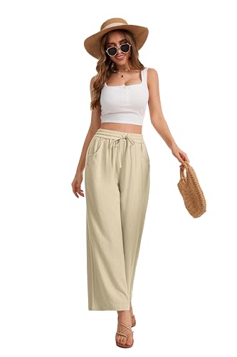 Image of KICZOY Women Flowy Pants Drawstring Waist Wide Leg Palazzo Beach Pants Loose Fit with Pockets