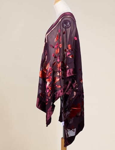 Image of Women's Burnout Velvet Kimono Long Cardigan Cover Up Casual Outfit