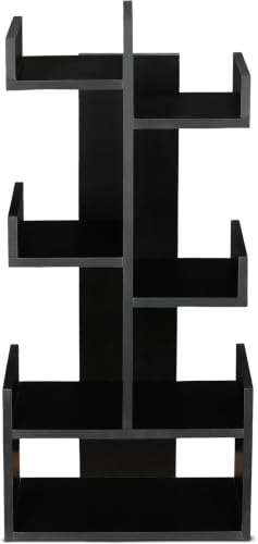 Image of Engineered Wood Bookshelf Multipurpose Home Decor Storage Rack Bookcase Showcase Organizer for Living Room Kitchen (Square 6 Shelf Bookrack) (Black)