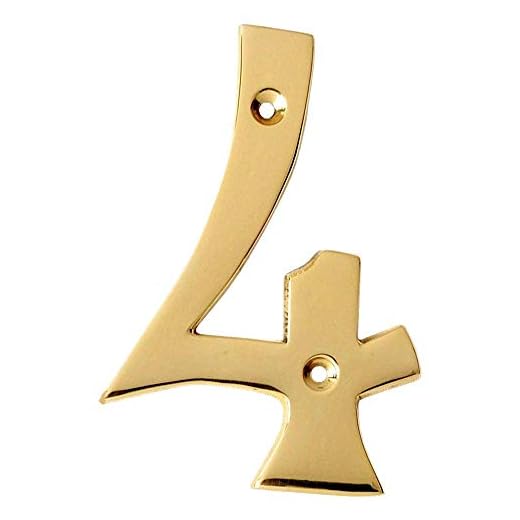 Motif 4-Inch Solid Brass Lacquered Polished Mailbox Numbers House Numbers For Outside House Numbers Address Sign For Door, House Signs for Outside (Number 4)