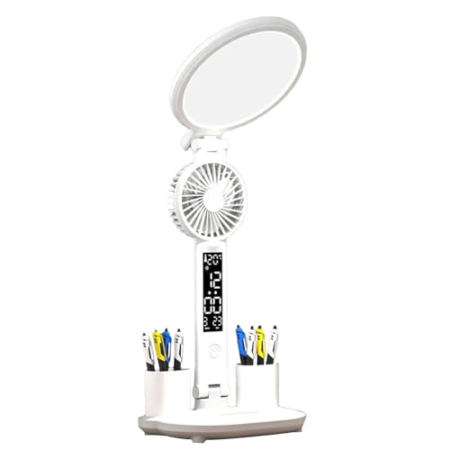 Xijobido Desk Reading Lamp with Fan,LED Table Lamp for Bedside with Fan - Touch Control Stepless Dimmable Light with Phone and Pen Holder for Studying Or Reading