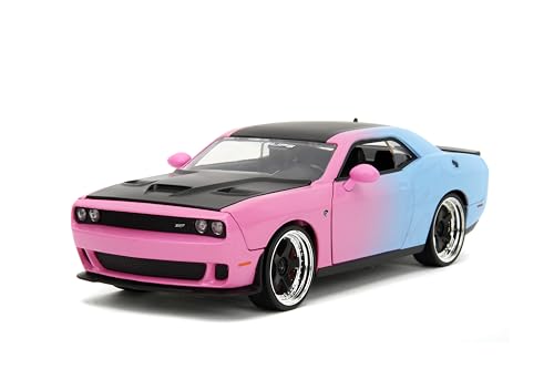 Jada Pink Slips 1:24 W5 2015 Dodge Challenger SRT Hellcat Die-Cast Car w/Base, Toys for Kids and Adults(Pink/Blue Gradient) - Image 3