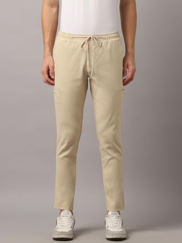 Image of Hubberholme Men's Tapered Fit Cotton Trousers, Ankle Length Elastic & Drawstring Waist Chinos