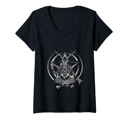 Mujer Satanás Baphomet Ocultismo Gótico Camiseta Cuello V