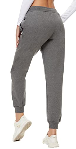 Moueey Women's Warm Sherpa Lined Athletic Sweatpants Jogger Fleece Pants With Zipper Pockets Dark Grey L #TOP2