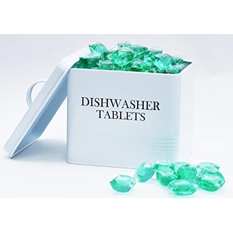 Metal Bin Dryer Sheets Holder -Laundry Pods Container for Laundry Room Decoration, White Dish Washer Tablets with Lid, Space Saving for Laundry Accessories /Laundry Lint Bin Storage and Organizer Cover