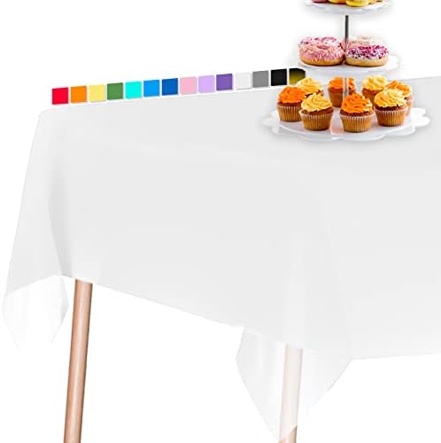 PartyWoo White Tablecloth, 3 PACK 54 x 108 Inch Rectangle Party Tablecloth, Plastic Tablecloth for 6 to 8 Foot Table, Plastic Table Cover, Waterproof Tablecloth for Party, Birthday, Wedding