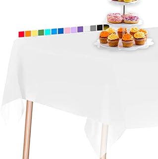 PartyWoo White Tablecloth, 3 PACK 54 x 108 Inch Rectangle Party Tablecloth, Plastic Tablecloth for 6 to 8 Foot Table, Plastic Table Cover, Waterproof Tablecloth for Party, Birthday, Wedding