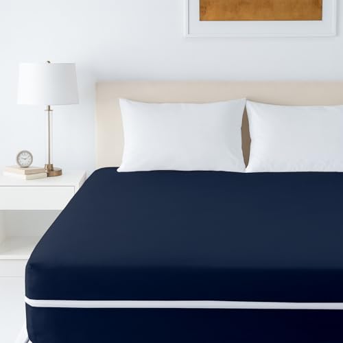 Image of Zipper Closure Style Mattress Protector King Size 100% Waterproof Six-Sided Mattress Encasement for Bed 72x72 Inch Fit On 6 Inch 6X6 Feet Navy Blue