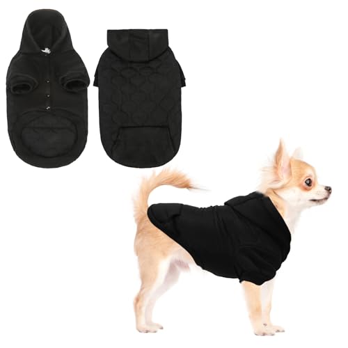 KOOLTAIL Warm Winter Coat for Small Dogs, Waterproof Jacket With Leash Hole, Cold Weather Vest, Soft Pet Hoodie Sweater Clothes for Puppy Cats Girls Boys Black S