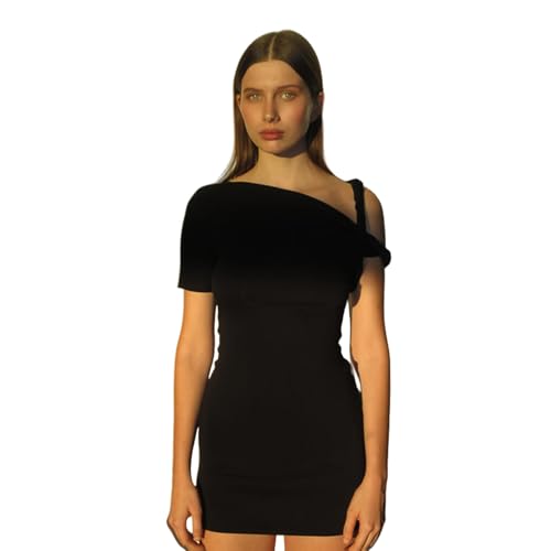 Women's Sexy Asymmetrical Twist One Shoulder Mini Dress Single Short Sleeve Knot Ruched Bodycon Y2K Party Dresses3