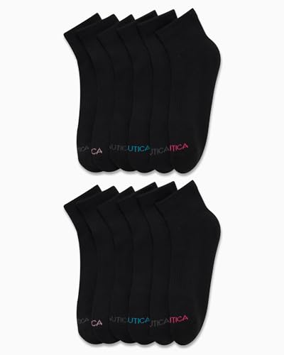 Image of Nautica Womens Quarter Socks Moisture Wicking Cushioned Socks, 12 Pack | Stretch Performance Dri-Motion Fabric, Cushioned with Arch Support, Breathable Mesh Panels, Quarter Cut, Shoe Size 4-10