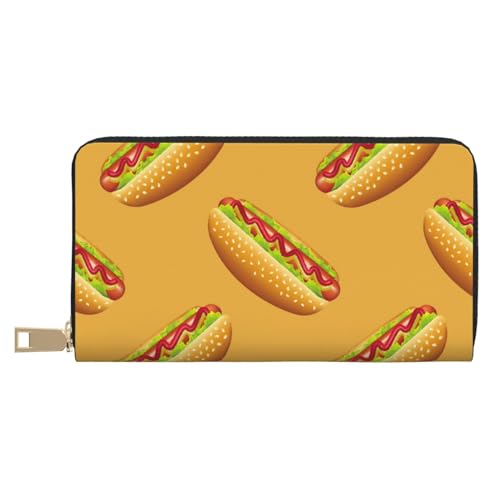 Novastar Schlanke Ledergeldbörse für Frauen und Männer, Hot Dog Print, gelbe Karte, für Frauen und Männer, mit Reißverschluss