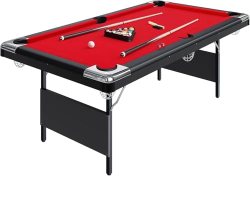 GAOMON 6/7 Foot Pool Table, Portable Billiard Tables, Foldable Small Pool Table, Mesa De Billar Includes Full Set of Billiard Balls, 2 Cue Sticks, Chalk & Felt Brush for Family Game Room Red