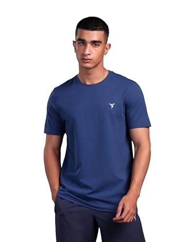 Image of TECHNOSPORT Men's Slim Fit Solid Crew Neck T-Shirt, Cotflex Quick Dry Wrinkle Resistant Polyester Sports Tee for Gym, Running, Training, Sports