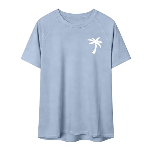 Comfortable and Casual Short Sleeved Fashion Printed Round Neck T Shirt Cotton Blend T Shirts Men (Sky Blue, S)