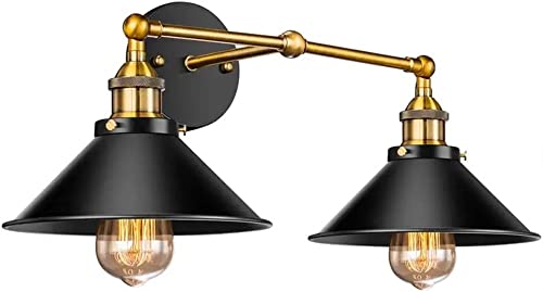 Espejo de tocador con luces industriales vintage para renovar el baño con apliques negros