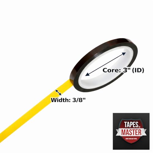 Image of Tapes Master 3 /8 inch x 36 Yds 1 Mil Polyimide High Temperature Heat Resistant Tape with Silicone Adhesive, No Residue