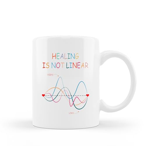QUICQOD Mental Health Healing is not Linear Ceramic Mug 11 Ounce Coffee Tea Milk Mug Cup for Home School Counselling Office Therapy Office,Mental Health Awareness Gifts