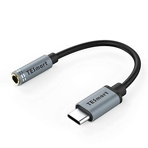 TESmart Adaptateur USB-C vers prise jack femelle 3,5 mm Type-C Hi-Fi DAC Chip Adapter 0,4FT Cover
