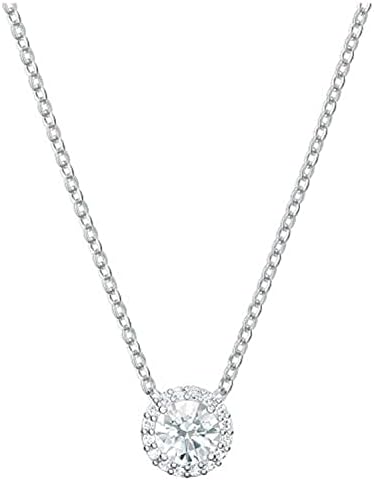 Swarovski Angelic Pendant with Circular Clear Crystal and Clear Crystal Pavé on a Rhodium Plated Chain