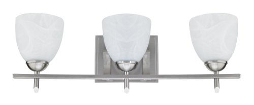 Amazing 🔥 CHLOE Lighting CH0123-BN-BL3 Transitional 3-Light Brushed Nickel Bath Vanity Wall Fixture White Alabaster Glass with 24.25-Inch Wide