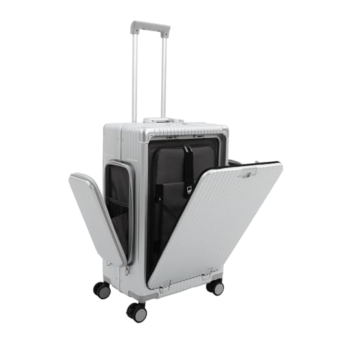 jiumxliu Maleta rígida de equipaje de mano de 24 pulgadas, marco de aluminio, maletín de viaje para PC con 4 ruedas, puerto de carga USB tipo C y soporte para tazas, equipaje de mano con cerradura de