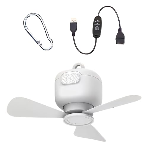 Ventilador de techo USB - Gancho de suspensión ajustable, unidad de motor compacta, función de eficiencia energética, control de flujo de aire silencioso | Ventilador colgante para camping tienda de