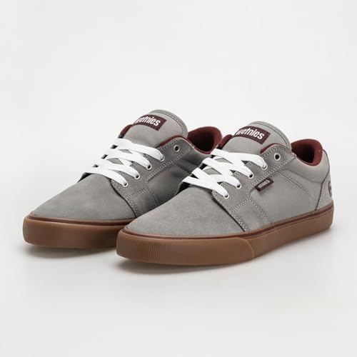 Image of Etnies Barge LS - Classic Skate Look, Slim Vulcanized Silhoutte, Hefty Armored Collar, Reinforced Vulc - Grey /Gum /Red - 9.5