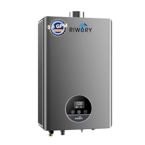 RIWORY 85000 BTU On Demand Propane Water Heater Tankless, Max 3.6 GPM, Intelligent Indoor Gas Hot Water Heater with Freeze Protection, 3/4' NPT, lp Gas Tankless Water Heater for 2-3 Water Points