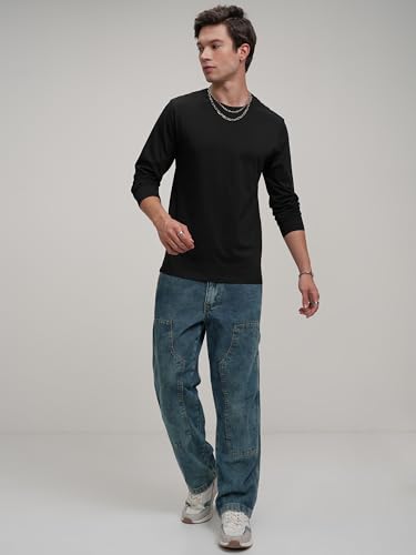 Image of Highlander Men's Regular Relaxed Fitt-Shirt | Round Neck | Full Sleeves | Round Neck | Casual & Trendy | Tshirt for Man | Men Tshirts | Men Stylish Tshirt Black