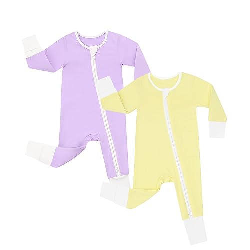 Image of JunNeng Bamboo Viscose Baby Romper Sleeper with Mitten Cuffs Feet,Newborn Boy Girl Zipper Snug Fit Sleep 'N Play