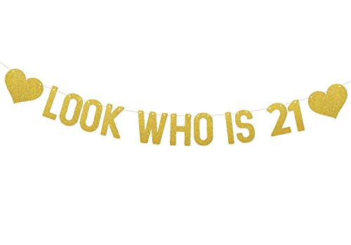 Image of SVM CRAFT Look Who is 21 Banner - Happy 21st Birthday Banner Party Decorations Black Paper Glitter Party Decorations For 21ST Wedding Anniversary 21 Years Old 21ST Birthday Party Supplies