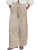 DLOODA Women's Wide Leg Linen Pants High Waisted Cotton Beach Palazzo Pants with Pockets Khaki L