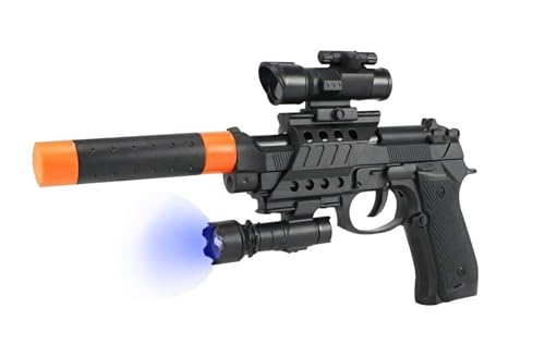 Pistola Giocattolo per Bambini Pistola Giocattolo Luci e Suoni Pistola Gioco Bambini con Luce Suono Mirino e Silenziatore Smontabile Pistola Polizia Squadra Speciale Pistola Effetti Luminosi Sonori