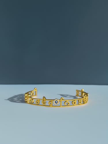 Nirbhau Nirvair 18kt Gold Plated SIkh Kada Bracelet For Women And Men With Evil Spirits Eye Sikh Wording Sikhism Wrist Band Sikh Kada Fashion Accessory Kara Unisex Punjabi Fashion Accessory One Size Adjustable Punjabi Rakhdi2