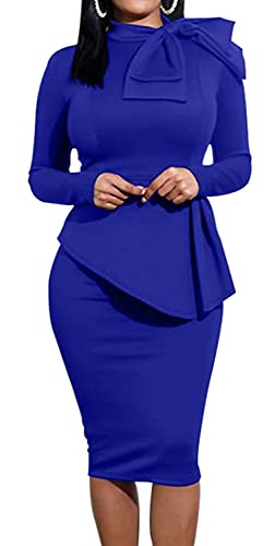 Image of Women's Fashion Peplum Bodycon Dresses Short Sleeve Bow Club Ruffle Pencil Party Dress