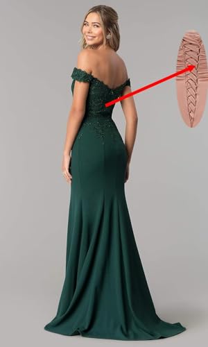 Lace Off Shoulder Mermaid Bridesmaid Dresses for Women 2022 Long Satin V Neck Beaded Formal Evening Prom Gowns with Train 6162
