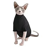 Sphynx Hairless Cats Shirt Cotton Cat Turtleneck Sweater Pullover Kitten T-Shirts with Sleeves Cat Pajamas Jumpsuit for Sphynx Cornish Rex, Devon Rex, Peterbald (Large (Pack of 1), Black)
