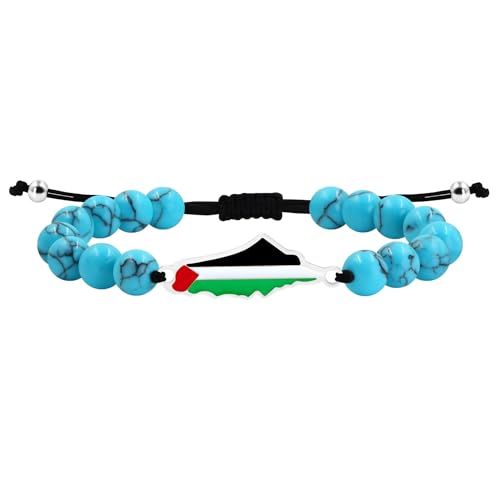 Natural Stone Beaded Bracelet with Palestine Map Charm and Flag Colors for Cultural Pride and Freedom YA6029