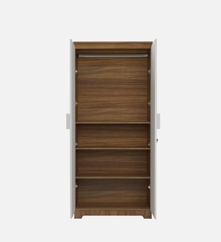 Image of COUCH CULTURE Astona Delight 2 Door Engineered Wood Wardrobe | Wooden Almirah | Multipurpose Storage Organizer | White Wardrobe | 1 Hanger Stand - 3 Shelves, 1 Year Warranty