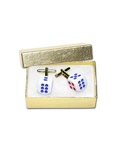 Mancuernillas para hombre tono dorado dados azul y rojo miniatura 2