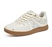 LUCKY STEP Kids Classic Retro Tennis Sneakers Fashion Gum Sole Casual Floral Embroidery Walking Shoes for Big&Little Kid and Toddler(Beige,Big Kid 4)